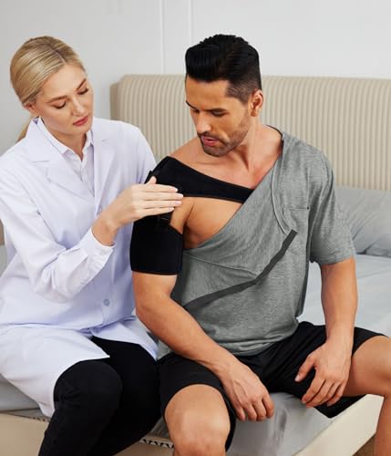 Image of Deyeek Men's Post Shoulder Surgery Shirts Soft Tear Away Short Sleeve Tops