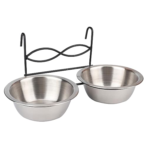 Petmaker Edelstahl-Hundenäpfe zum Aufhängen Hundehütten, 28 x 14 x 6 cm, doppelt hängender Futter- und Wassernapf aus Edelstahl mit Haken Katzen, Hunde, Welpen, Käfige