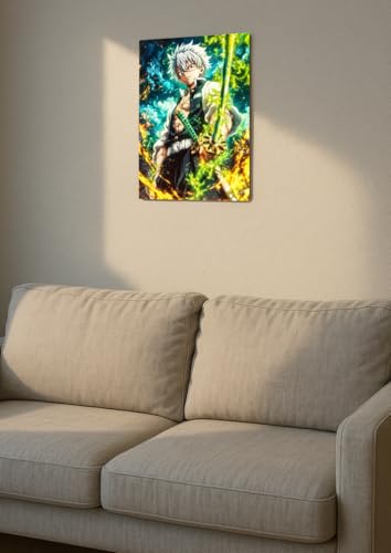 Image of NIJUKA Anime Printed A4 Size Metal sheet Poster For Home And Room Decoration | For Anime Art Fans Boys And Girls (Sanemi Shinazugawa Hashira)