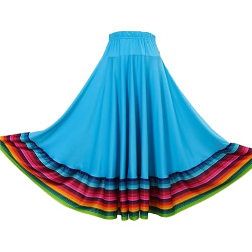 OPIGJUFD Falda de Baile española Faldas largas de Baile folclórico for Mujer, Traje Flamenco y claqué, Falda toros, Vestidos folclóricos para Rendimiento(Sky Blue 75cm,5XL)