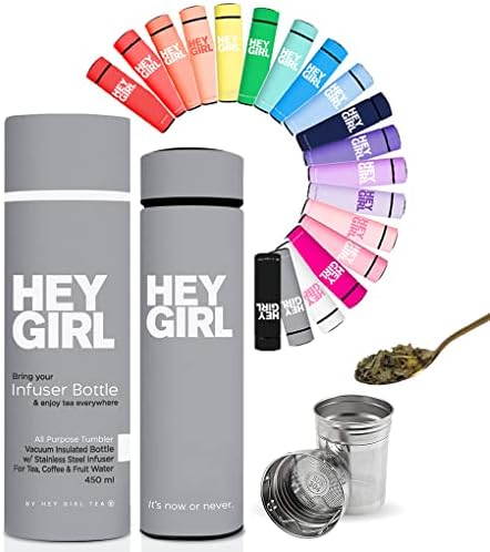 Hey Girl Tea Infuser Bottle 450ml - Insulated Stainless Steel Water Bottle - Tea Tumbler with Tea Diffuser - Portable Travel Mug for Loose Leaf Tea & Infused Water - Tea Lovers Gifts for Women image 2