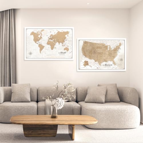 Image of IPIC Vintage World Map Pin Board and USA Map, Set of 2, Size 42x28 in
