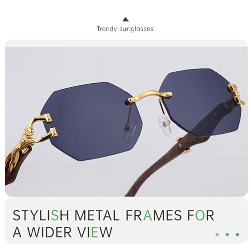 ZIUTNSAV-Small Frame Octagon Rimless Sunglasses Men Vintage Frameless Sun Glasses For Male Leopard Eyewear Shades UV4002