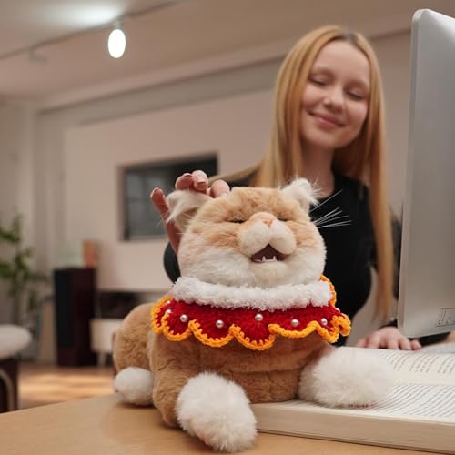 Chongker 24.8 Interactive Robot Cat Plush Realistic Stuffed Animals Companion Robotic Cat with Meow Purring Heartbeat Eye Mouth Ear Movement Kitten Electronic Kitty Toy for Seniors