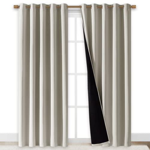 Image of NICETOWN 100% Blackout Window Curtain Panels, Cold and Full Light Blocking Drapes with Black Liner for Nursery, 84 inch Drop Thermal Insulated Draperies (Natural, 2 Pieces, 70 inch Wide Each Panel)