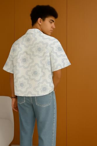 Image of TAGDO Men's Printed Cotton Casual Shirt | Half Sleeve Floral Print Shirt for Man | Relaxed Oversized Fit & Perfect for Casual, Office & Formal Wear (2050)