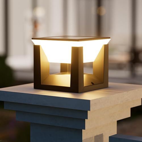 AVEKI Solar Post Lights Outdoor, 5.7x5.9 Warm LED Fence Post Cap Light, Dimmable Pillar Solar Lights Outdoor Waterproof, Outside Lighting Decor for Yard Patio Fence Deck Porch (Warm)