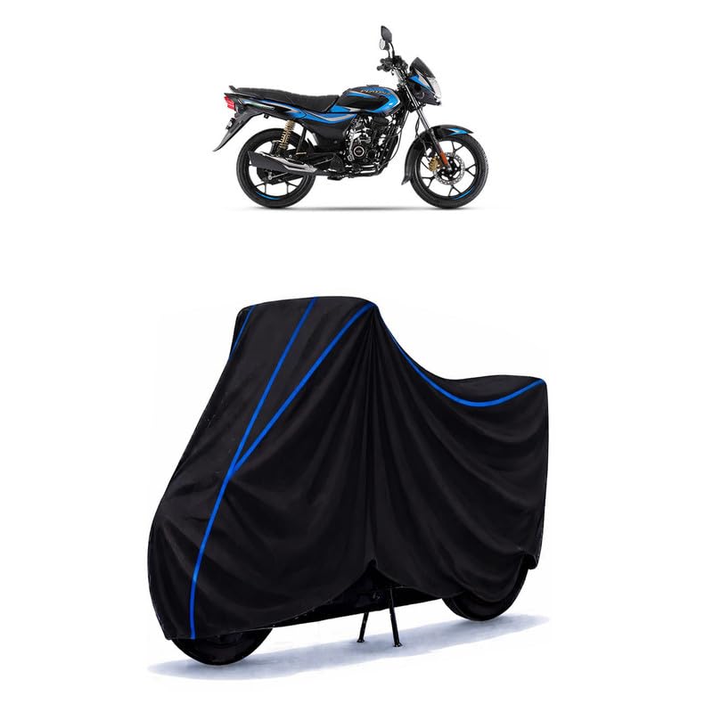 Image of Bajaj Platina 110 H-Gear Bike Cover Water Resistant Universal Motorcycle Rain | Heavy Duty UV Protection, Dust, Scratch Indoor Outdoor All Weather with Black Blue Piping Elastic