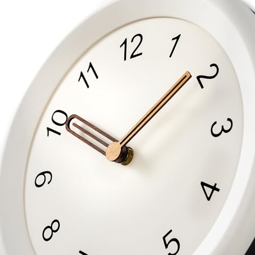Image of Mosewa 10 Inch White Wall Clock Silent Non-Ticking Quartz Battery Operated Analog Clock with Wood Hands, Easy to Read Minimalist Round Clock for Kitchen Living Room Bedroom Office