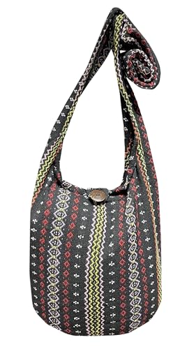 Image of Woven Hippie Crossbody - Hobo Sling Shoulder Bag - Thai Cotton Boho Messenger Purse - Medium