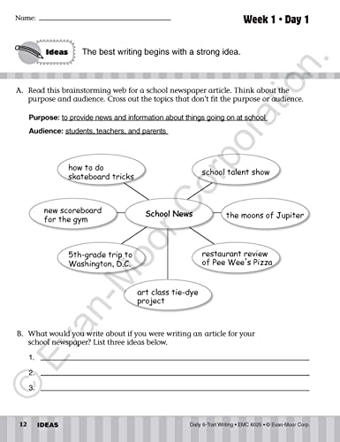 Evan-Moor Daily 6-Trait Writing, Grade 5 Homeschool and Classroom Resource Workbook, Reproducible Worksheets, Teaching Edition, Lesson Plans, Ideas, Organization, Word Choice, Sentence Fluency, Voice - Image 6