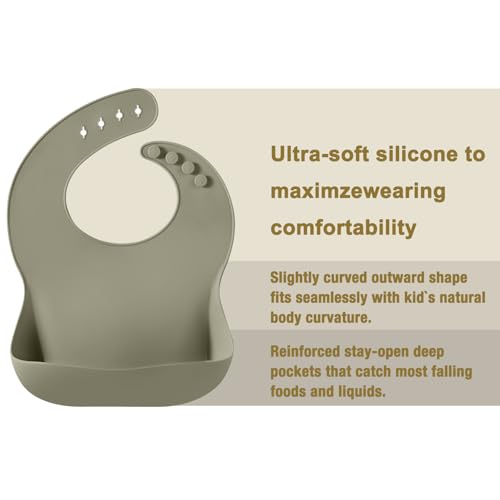 Image of PandaEar Set of 3 Silicone Baby Bibs, Waterproof Soft Adjustable Bibs for Babies Toddlers 10-72 Months
