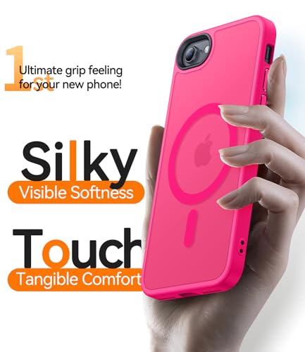 Image of CANSHN Magnetic Case for iPhone SE 2022 /iPhone SE 2020 /iPhone 8, Built in Magnets Compatible with MagSafe, Translucent Matte Back Phone Cover for iPhone 8 /SE 2 /SE 3(4.7 inch) Frosted Hot Pink