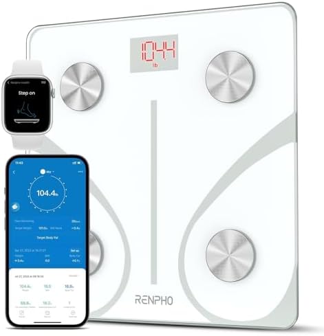 RENPHO Bluetooth Body Fat Smart Scale BMI Scale Bathroom Digital Weight Scale, Body Composition Analyzer Monitor with Smartphone App 396 lbs - White