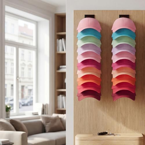 YOUDENOVA Hat Organizer for Baseball Caps, 2 Pack Hat Rack for Wall, Black - image 5