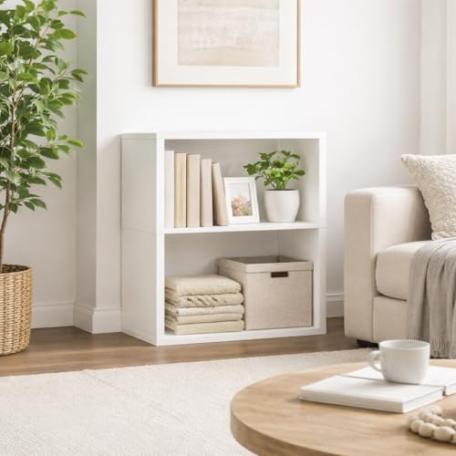 Image of 2 Cube Shelf, 3 Tier Bookshelf Small Bookcase, 2 Cube Storage Organizer, Wooden Book Shelf for Bedroom, Small Bookshelf for Living Room and Office