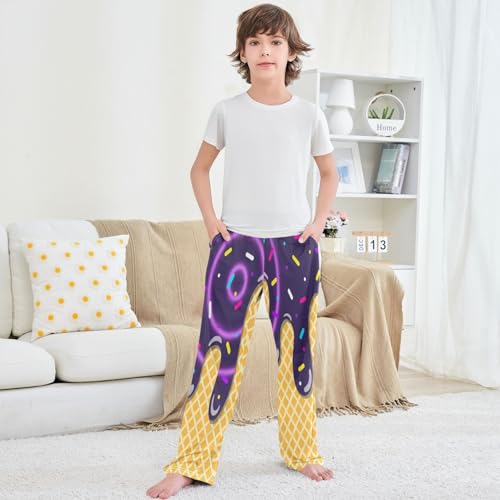 Boy's Pants Dark Purple Ice Cream Jogger Pants Elastic Waist Long Bottoms Trousers with Pockets 6-14 Years 5