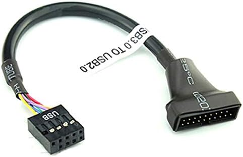 20 Pin USB 3.0 Male To 9 Pin USB 2.0 Female Motherboard Main-board Internal Header Adapter Converter Cable Cord For Desktop Computer PC (Black)