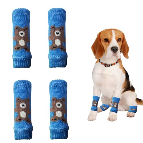 OTKARXUS Hunde-Beinstulpen, 4 Stück niedlicher Bär, Ellenbogenschutz, Winter, weich, warm, gestrickt, Haustier-Beinschutz für Kätzchen, Welpen, kleine Hunde, Katzen