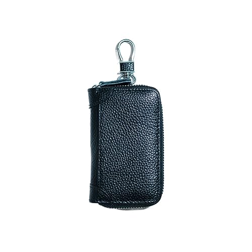 Sac à clés de voiture porte-monnaie et cartes en cuir litchi noir