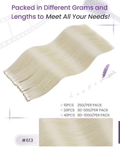 Image of LaaVoo Tape in Extensions Human Hair Bleach Blonde Tape in Hair Extensions Human Hair Invisible Tape on Hair Extensions Soft Hair 20inch 20pcs /50g