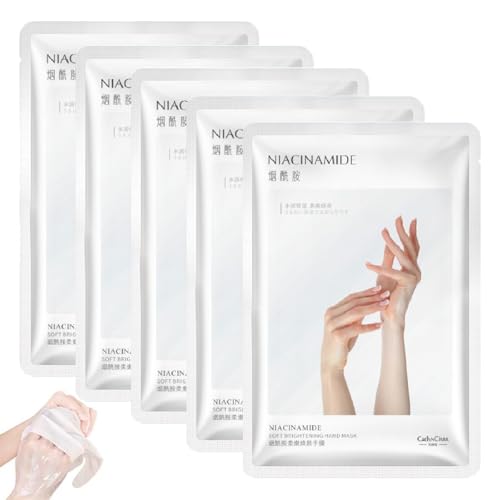 5Packs Hand Mask with Niacinamide, Deep Hydration Hand Mask Gloves for Dry Cracked Hands, Moisturizing Hand Moisturiser Gloves with Shea Butter & Vitamin E, Skin Care Gifts for Women & Men