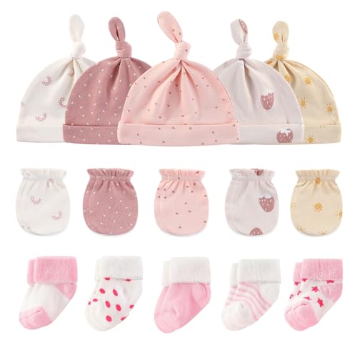 Image of Ruliby Baby Hats Mittens and Socks Set Cotton Newborn Hat Beanie Soft Infant Girls Boys Caps Gloves 0-6 month
