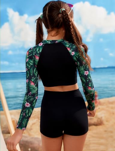 Happy Cherry Girsl Rash Guard Long Sleeve Swim Shirts Swimsuit Bathing Suit with Bottom2