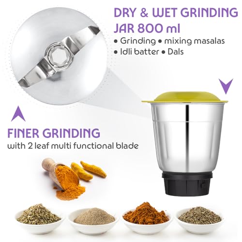 Image of Borosil Max 500 W Mixer Grinder | Wet & Dry Mixing, Grinding & Blending | 3 Jars with PP Lid (1.2 L Blending, 0.8 L Grinder, 0.4 L Chutney Jar) | Mixie For Kitchen, Yellow | 2 Years Warranty