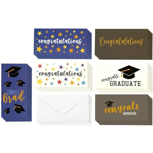 BEST PAPER GREETINGS 36 Pack Graduation Money Holder, Bulk Greeting Cards Assortment with Envelopes for Gift, Cash (6 Assorted Designs)