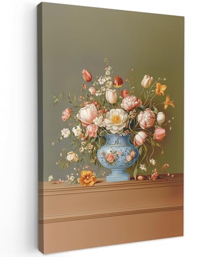 Impression sur toile arrangement floral vintage bleu 50x70 cm