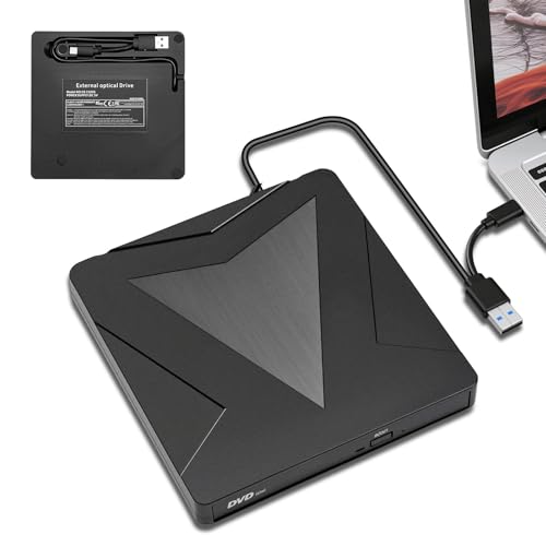 Suoxiom Lector CD/DVD Externo, USB 3.0 y Type C Grabadora CD DVD Externa, ROM +/  RW Unidades Portátil Ultra Delgado de 0,5 Pulgadas DVD Externo para PC, Macbook, Windows11/10/8/7, Linux y Mac OS