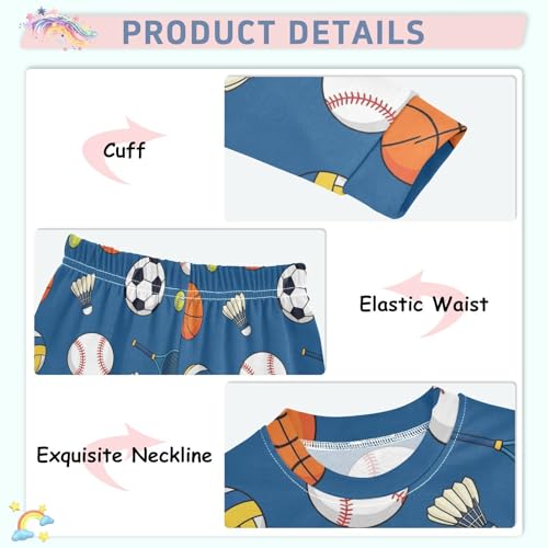 Pajama Sets Long Sleeve Sports Balls and Equipment Soft Comfy Sleepwear 2 Piece PJS 3-8T4
