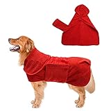 Jodsen Hundebademantel, roter Hundebademantel, super saugfähiges Hundehandtuch, trocken, schnell, Hunde-Frotteemantel, weich, verstellbar für Haustiere, Welpen, Katzen, Hunde-Bademantel(53cm/L,Rot)