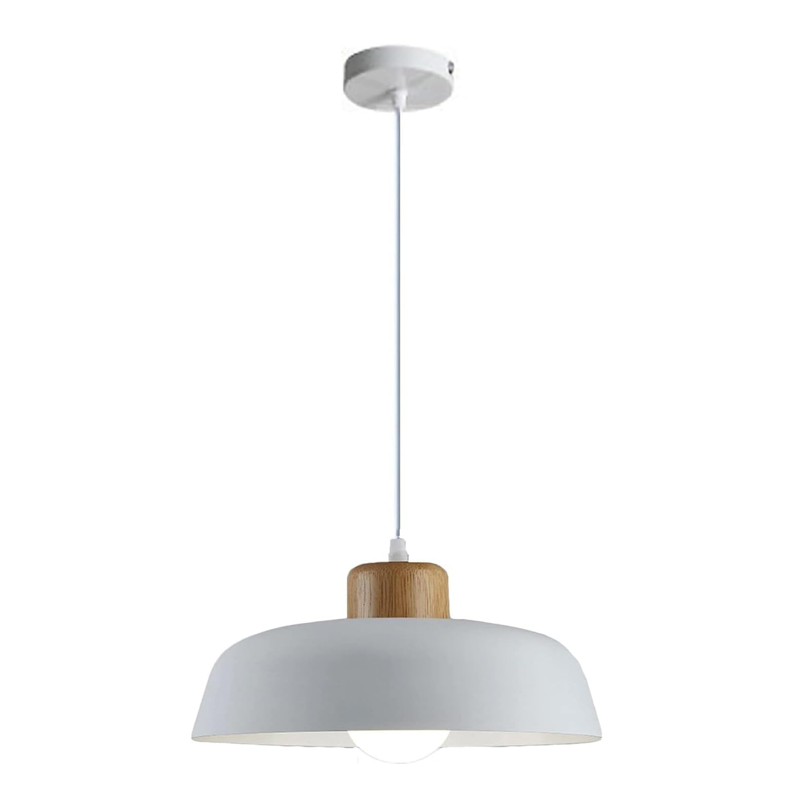 EKSED Makaron, okrągła metalowa lampa wisząca, 300 mm, nowoczesne proste drewniane wykończenie E27 Loft Bar Lampa sufitowa, kuchnia wyspa żyrandol do jadalni (biały)