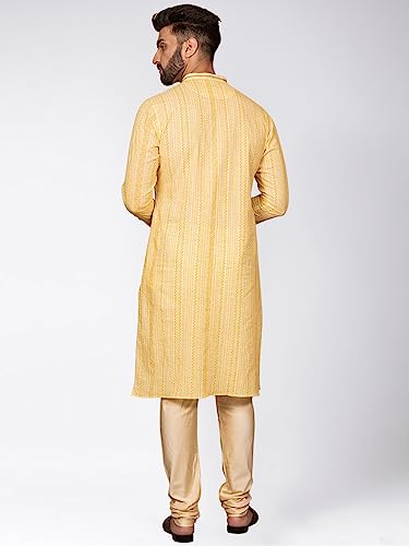 Image of KISAH Men's Navy Blue Printed Cotton Kurta - Regular Fit Long Tunic with Mandarin Collar | Ethnic Wear for Weddings & Festive Occasions