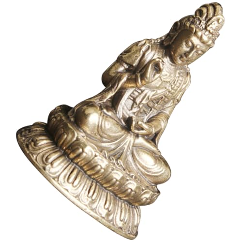 DIYEAH Estatua de Latón Vintage Estilo Retro, Figura Decorativa para Mesa, Adorno Religioso de Bronce Envejecido, Escultura de Buda Guanyin Base Estable, Decoración Hogar