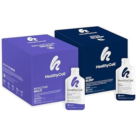 Healthycell Bioactive Multi + REM Sleep Supplement Bundle - Complete Daily Vitamin for Men and Women + Adult Extra Strength Sleep Supplement - Maximum Absorption Liquid Supplements - 30 Gel Packs x 2 Cover
