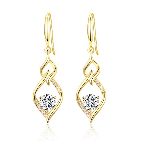 Image of Sterling Silver Dangle Earrings for Women, Hypoallergenic Silver Drop Earring with Cubic Zirconia Double Twisted Linear Marquise Loops Wire CZ Earring Jewelry Girls Gifts, Gold