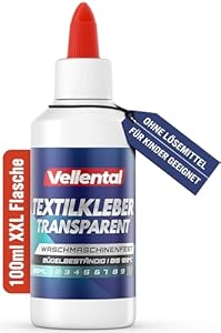 Textilkleber waschmaschinenfest 100ml transparent - Stoffkleber für Textilien Stoffe wie: Jeans, Polyester - Bastelkleber wasserfest ohne Rückstände, geruchlos ohne Lösungsmittel