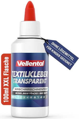 Textilkleber waschmaschinenfest 100ml transparent - Stoffkleber für Textilien Stoffe wie: Jeans, Polyester - Bastelkleber wasserfest ohne Rückstände, geruchlos ohne Lösungsmittel