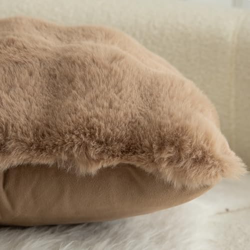 Image of MANDIOO Pack of 2 Thick Plush Wool Decorative Throw Pillow Covers Super Soft Wave Bubble Fur Velvet Cushion Covers Pillow Shams for Couch Bed Living Room 16x16 Inch Camel