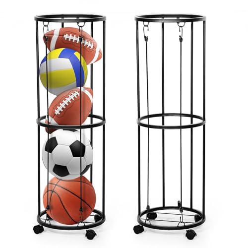 Soporte de Pared para Pelotas de Fútbol, Organizador de Garaje para Equipos Deportivos, Soporte Desmontable con Ruedas y Almacenamiento de Bolas