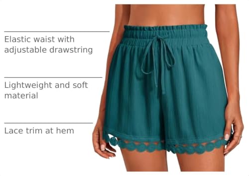 Image of Dokotoo Womens Shorts Summer Casual Loose Elastic Waist Drawstring Lace Boho Beach Cover Up Shorts
