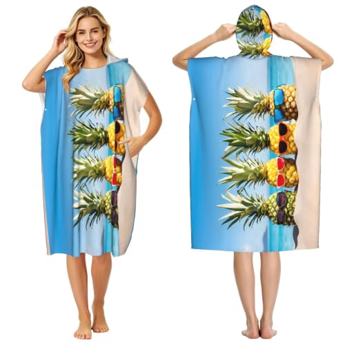 Serviette de bain poncho microfibre imprimé ananas pour natation et surf