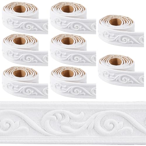 CRASPIRE 8 Rollo Moldura Pared Corona Blanca 59 pies Largo Borde Papel Tapiz Vintage Autoadhesivo Espuma Despegable Y Pegajosa Zócalo Flexible Espejo Línea Borde Pared Adhesiva Decoración Techo
