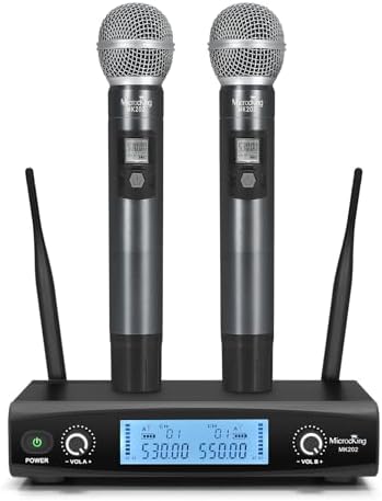 MicrocKing Wireless Microphone System Karaoke with Receiver Box + Volume Control Echo,for Church, Party, DJ, Meeting, Wedding