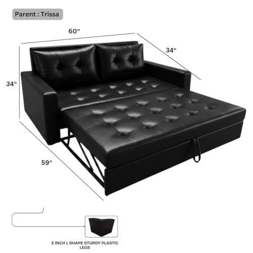 Image of FURNY Tressa 2 Seater Leatherette Pull-Out Sofa Cum Bed (Black) Premium Finish | Comfortable & Durable | Ideal for Living Room