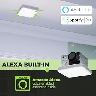 Homewerks 7148-01-AX Smart Bathroom Fan with Alexa Voice Assistant Color Changing LED Light and Bluetooth Speakers 110 CFM 1.5 Sones