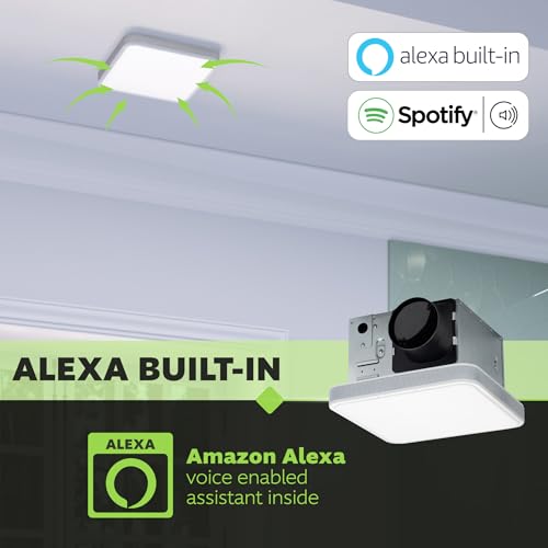 Image of Homewerks 7148-01-AX Smart Bathroom Fan with Alexa Voice Assistant Color Changing LED Light and Bluetooth Speakers 110 CFM 1.5 Sones